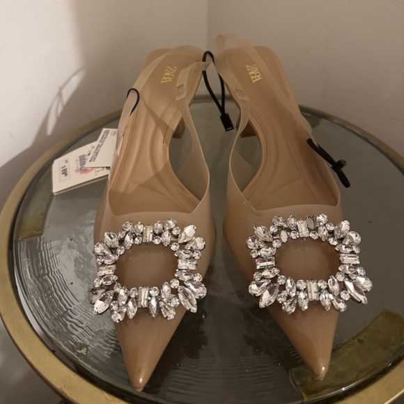 Zara Beige Heels with Crystal Embellishments - Picture 5 of 5